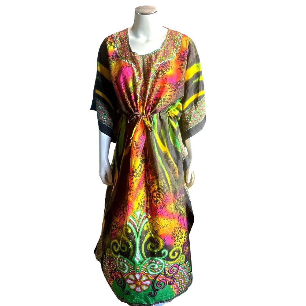 True Rock Free Size Multicolor Kaftan Boho Luxe Festival Wear Resortwear Chic - Picture 2 of 9